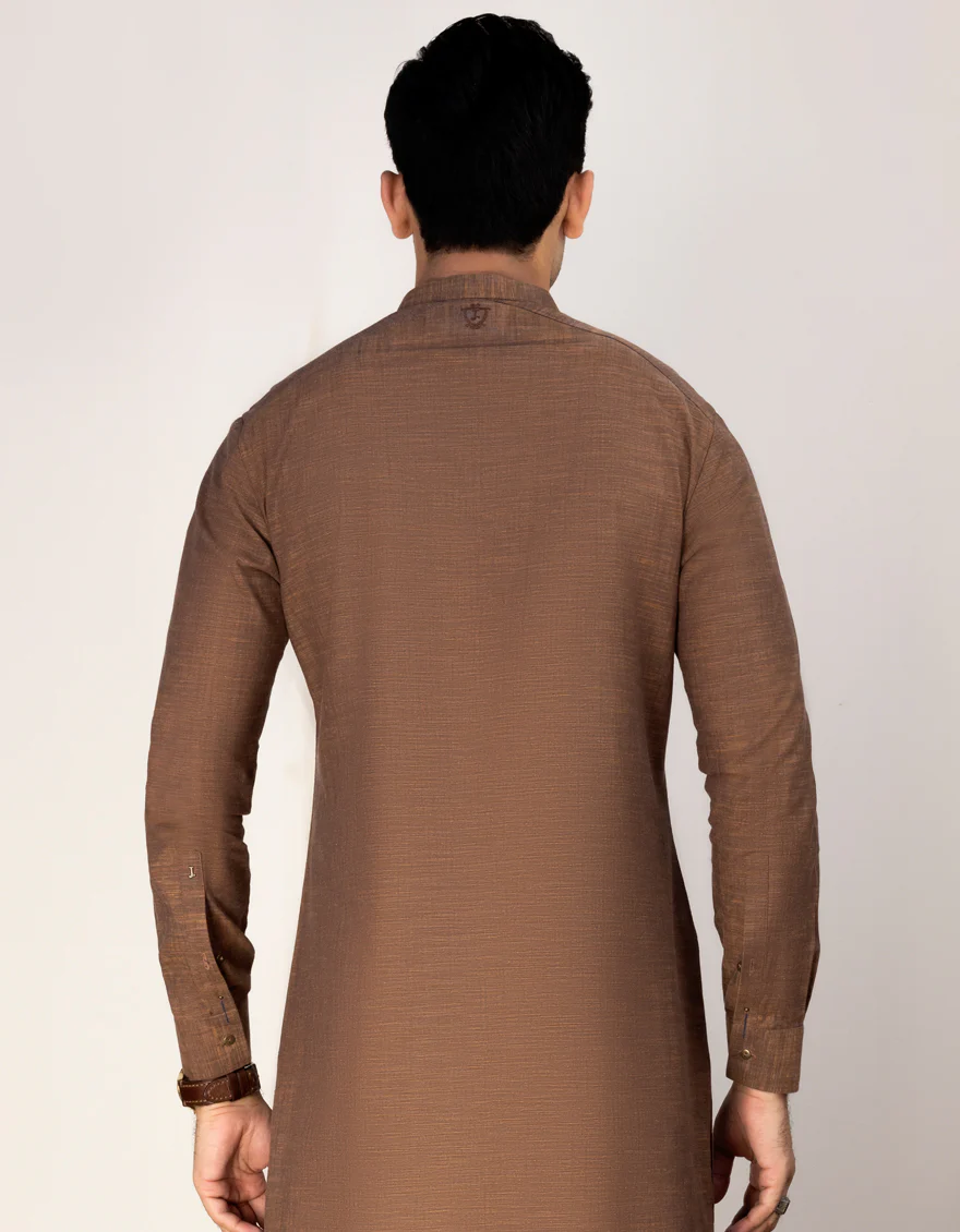 HATCHED RUST COTTON KAMEEZ SHALWAR | JJKS-A-US-36963/S23/JJ8664-PN - Image 3
