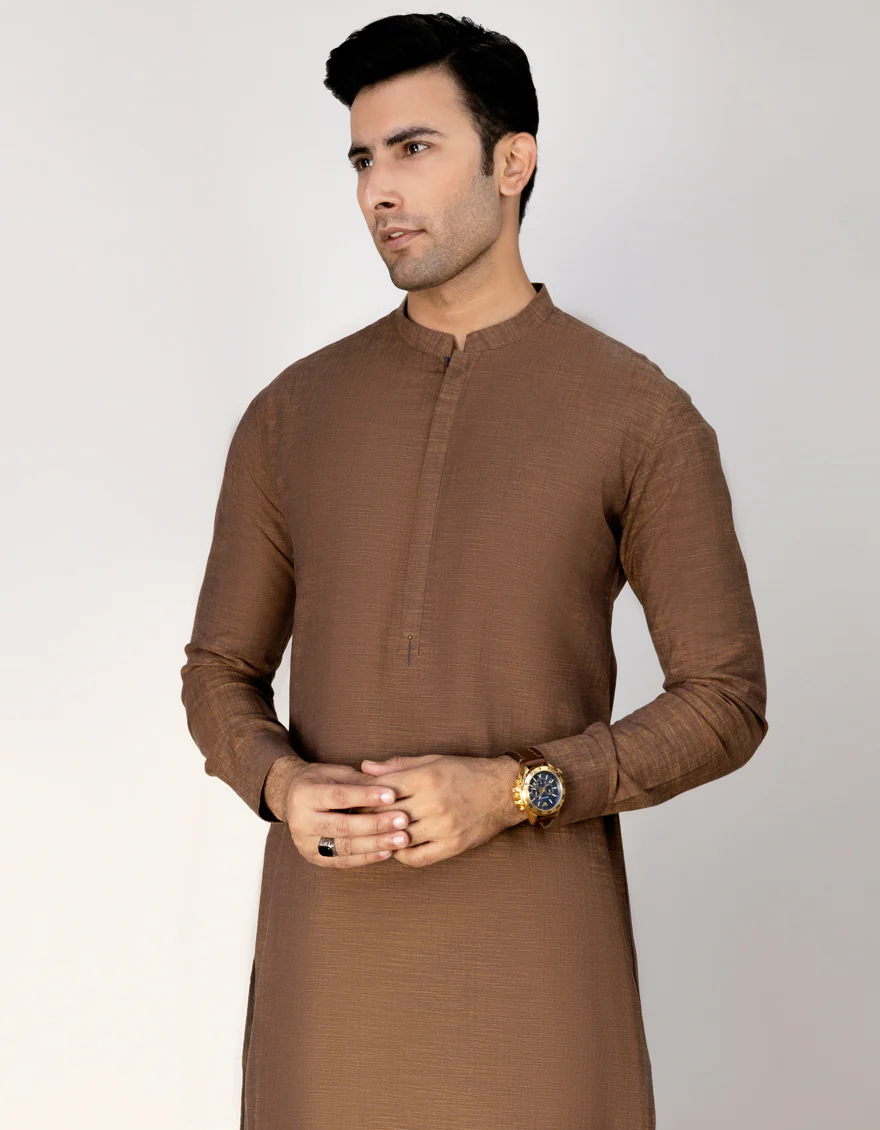HATCHED RUST COTTON KAMEEZ SHALWAR | JJKS-A-US-36963/S23/JJ8664-PN - Image 4