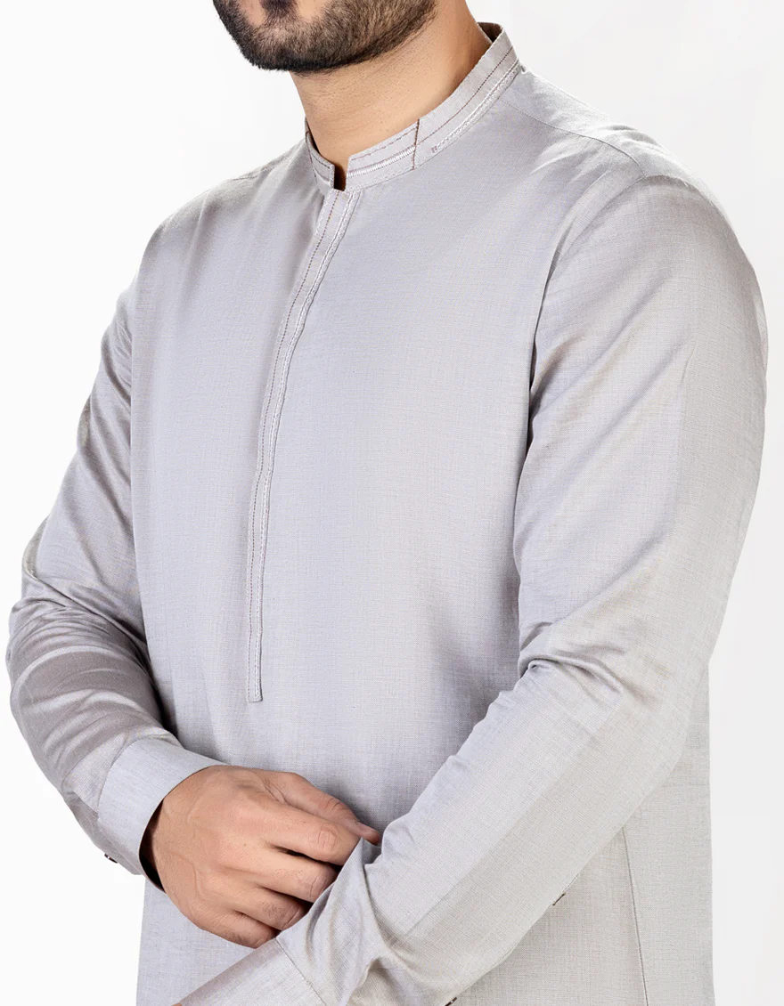 HATCHED BROWN COTTON KAMEEZ SHALWAR | JJKS-A-US-36983/S23/JJ8675-CL - Image 2