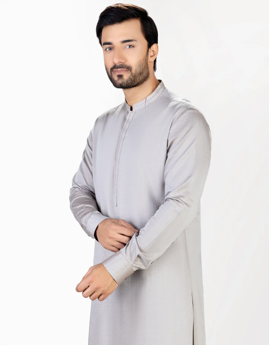 HATCHED BROWN COTTON KAMEEZ SHALWAR | JJKS-A-US-36983/S23/JJ8675-CL - Image 3