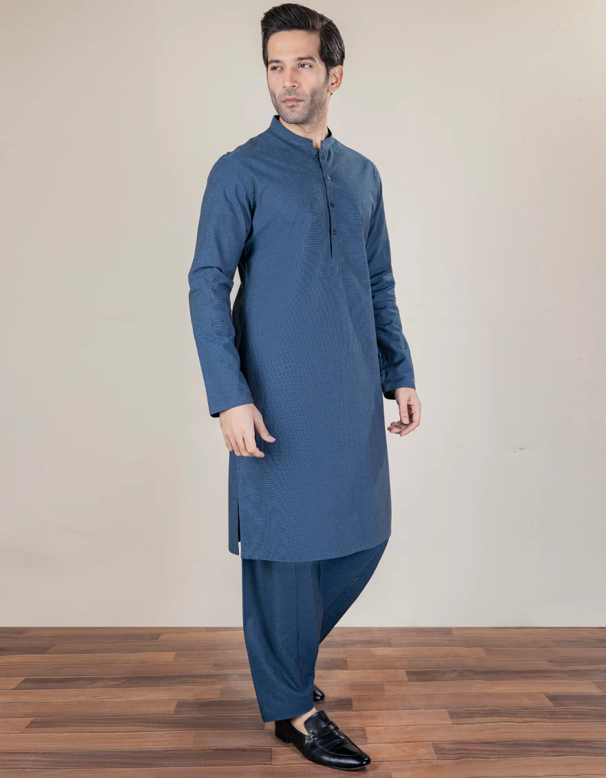 BLUE COTTON KAMEEZ SHALWAR | JJKS-A-US-37693/S23/JJ8697-CL - Image 3