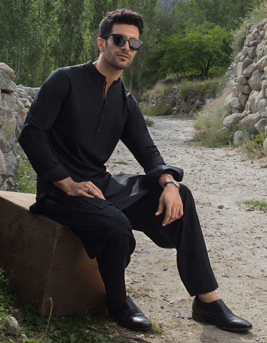 BLACK KAMEEZ SHALWAR | JJKS-A-US-40137/W21/JJ7183-PN - Image 2
