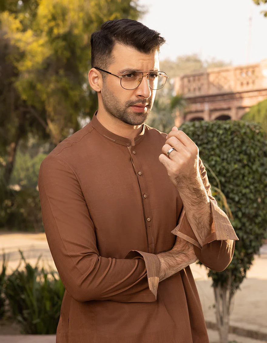 BROWN COTTON KAMEEZ SHALWAR | JJKS-A-US-42335/S22/JJ8106-CL - Image 3