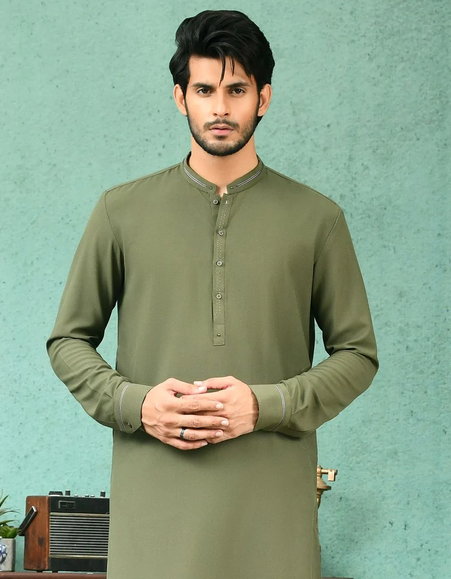 ARMY GREEN KAMEEZ SHALWAR | JJKS-A-US-43012/S21/JJ7480-CL - Image 2