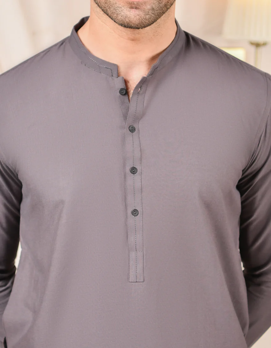 CHARCOAL GREY BLENDED KAMEEZ SHALWAR | JJKS-A-US-43105/S22/JJ8196-CL - Image 2