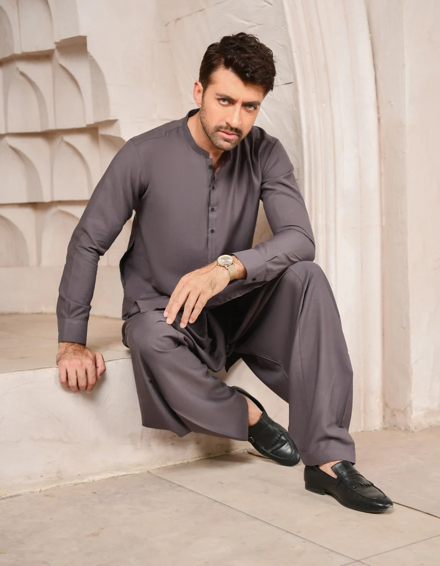 CHARCOAL GREY BLENDED KAMEEZ SHALWAR | JJKS-A-US-43105/S22/JJ8196-CL - Image 3
