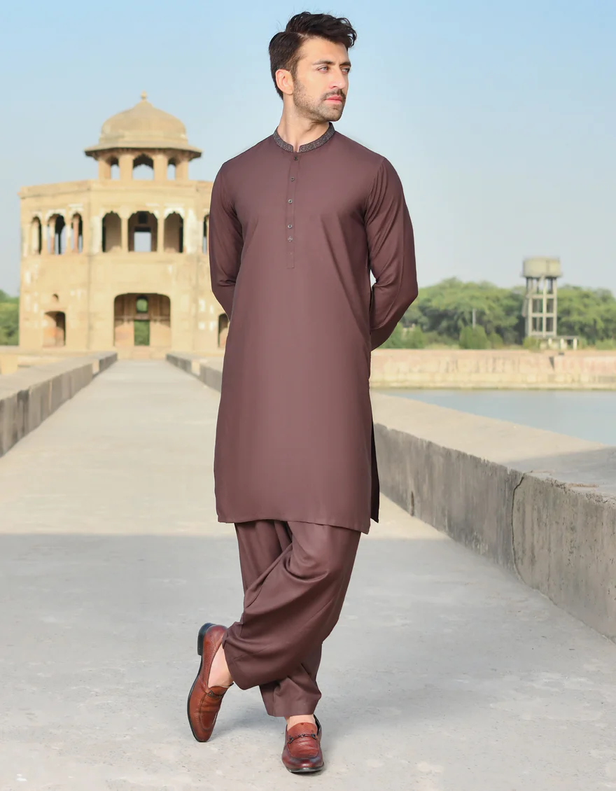 BROWN BLENDED KAMEEZ SHALWAR | JJKS-A-US-43106/S22/JJ8196-SF - Image 3