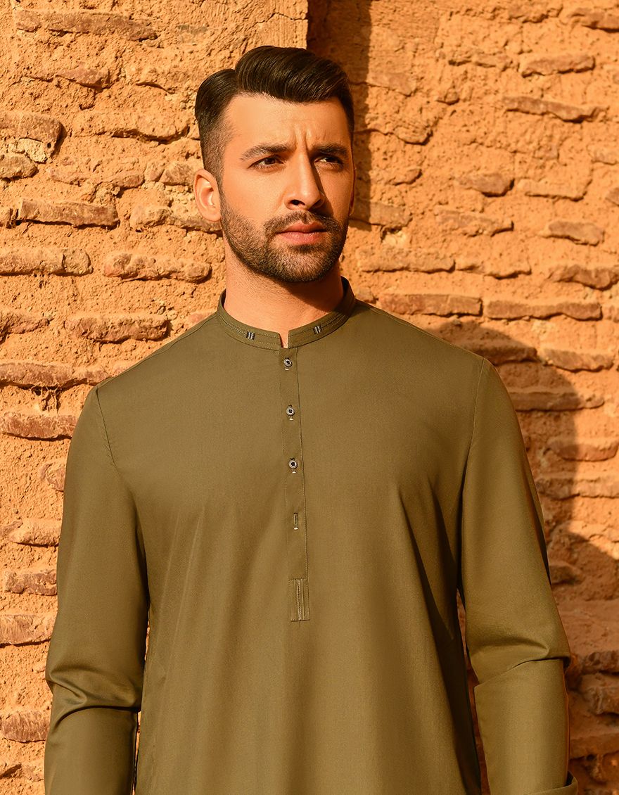 OLIVE GREEN KAMEEZ SHALWAR | JJKS-A-US-44013/S22/JJ8111-CL - Image 3