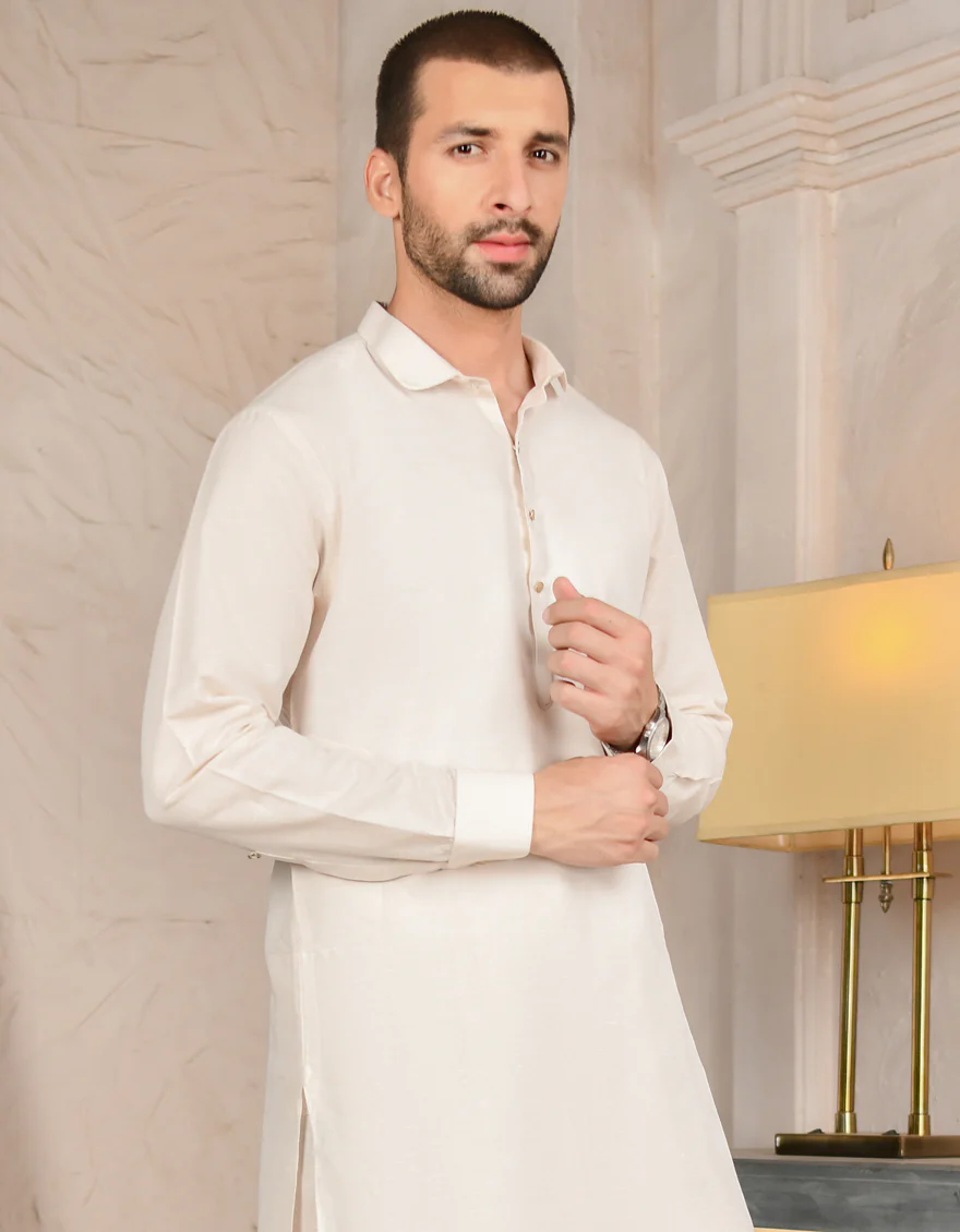 BEIGE BLENDED KAMEEZ SHALWAR | JJKS-A-US-45007/S22/JJ8185-CL - Image 3