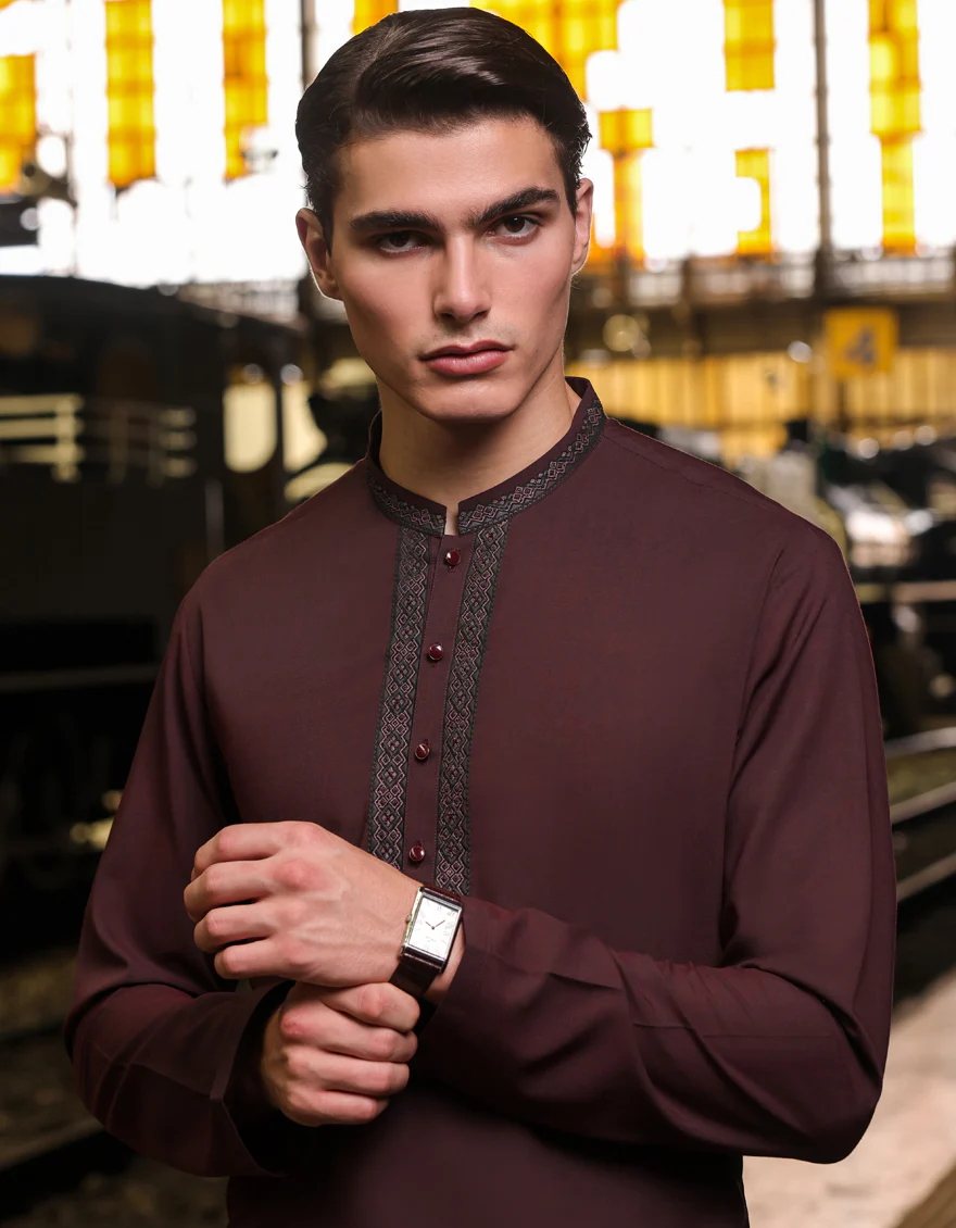 MAROON BLENDED KAMEEZ SHALWAR | JJKS-S-32807/S24/JJ8 - Image 3