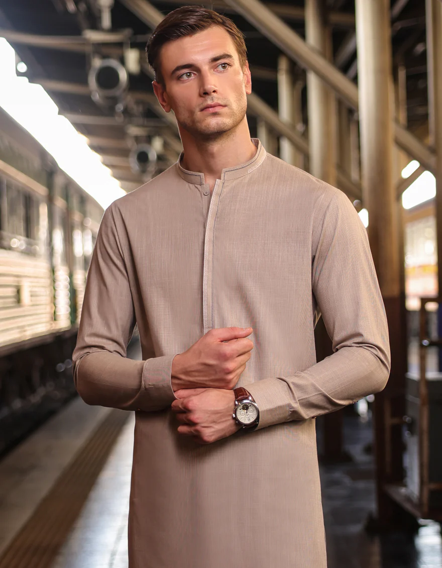 BEIGE COTTON KAMEEZ SHALWAR | JJKS-S-32869/S24/JJ8984-CL - Image 4