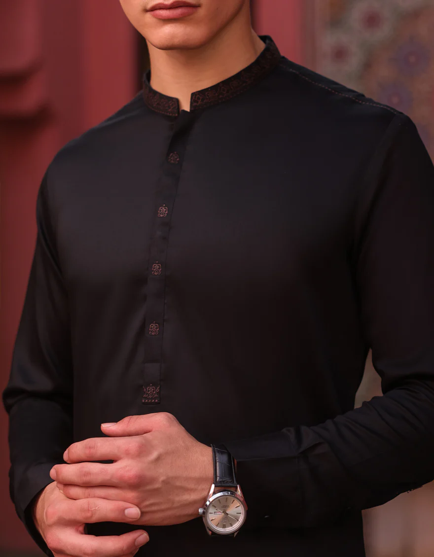 BLACK COTTON KAMEEZ SHALWAR | JJKS-S-32886/S24/JJ9014-SF - Image 2
