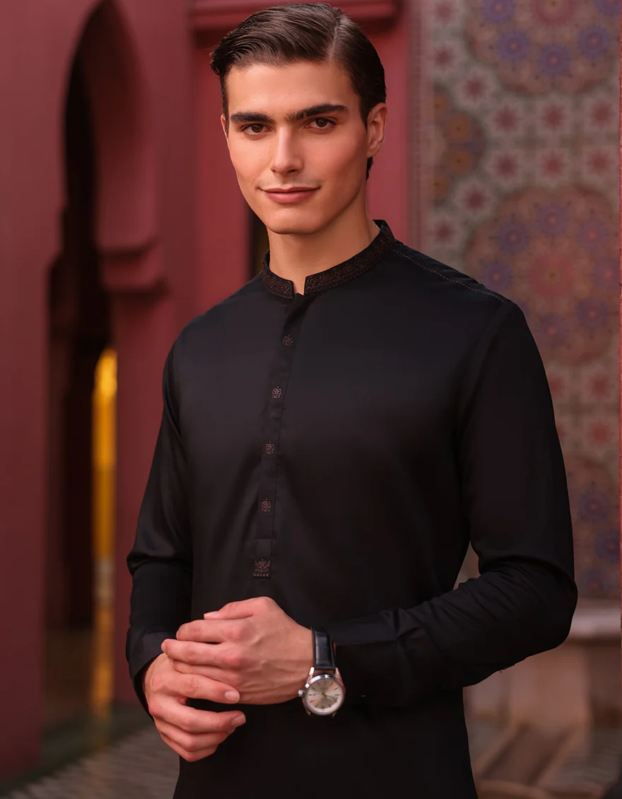 BLACK COTTON KAMEEZ SHALWAR | JJKS-S-32886/S24/JJ9014-SF - Image 3