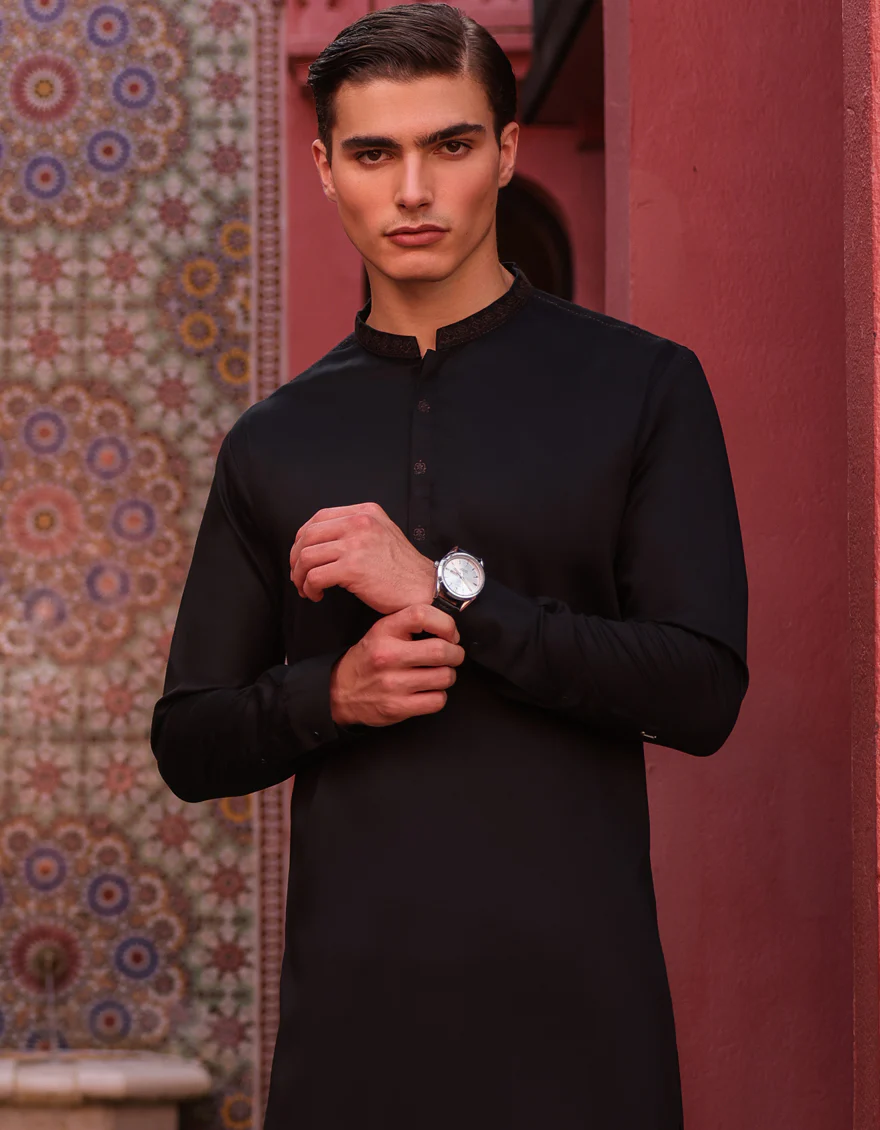 BLACK COTTON KAMEEZ SHALWAR | JJKS-S-32886/S24/JJ9014-SF - Image 4