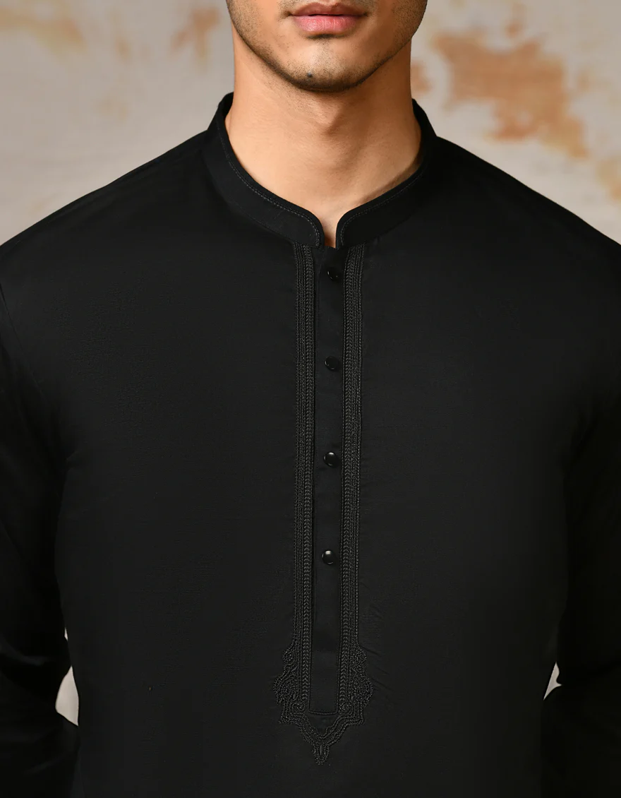 BLACK COTTON KAMEEZ SHALWAR | JJKS-S-32906/S24/JJ9213-SF - Image 3