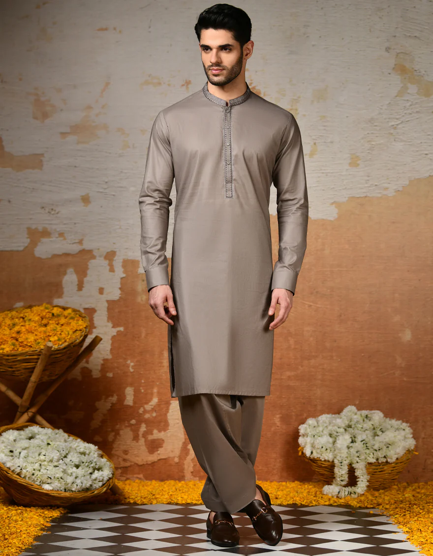BROWN COTTON KAMEEZ SHALWAR | JJKS-S-32920/S24/JJ8982-SF