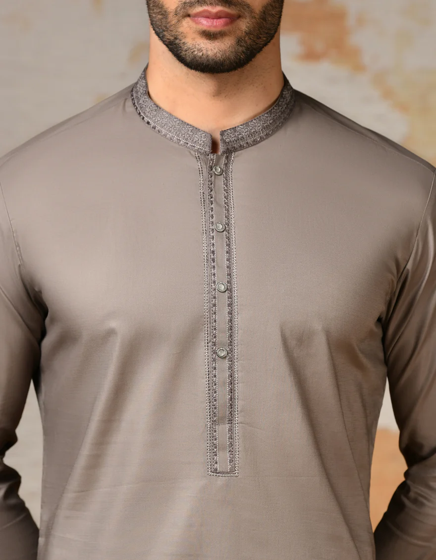 BROWN COTTON KAMEEZ SHALWAR | JJKS-S-32920/S24/JJ8982-SF - Image 2