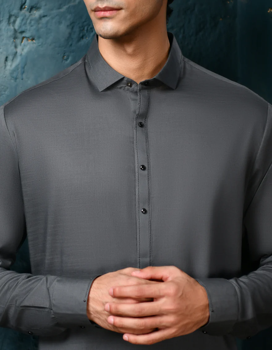 GREY COTTON KAMEEZ SHALWAR | JJKS-S-32924/S24/JJ9213-CL - Image 3