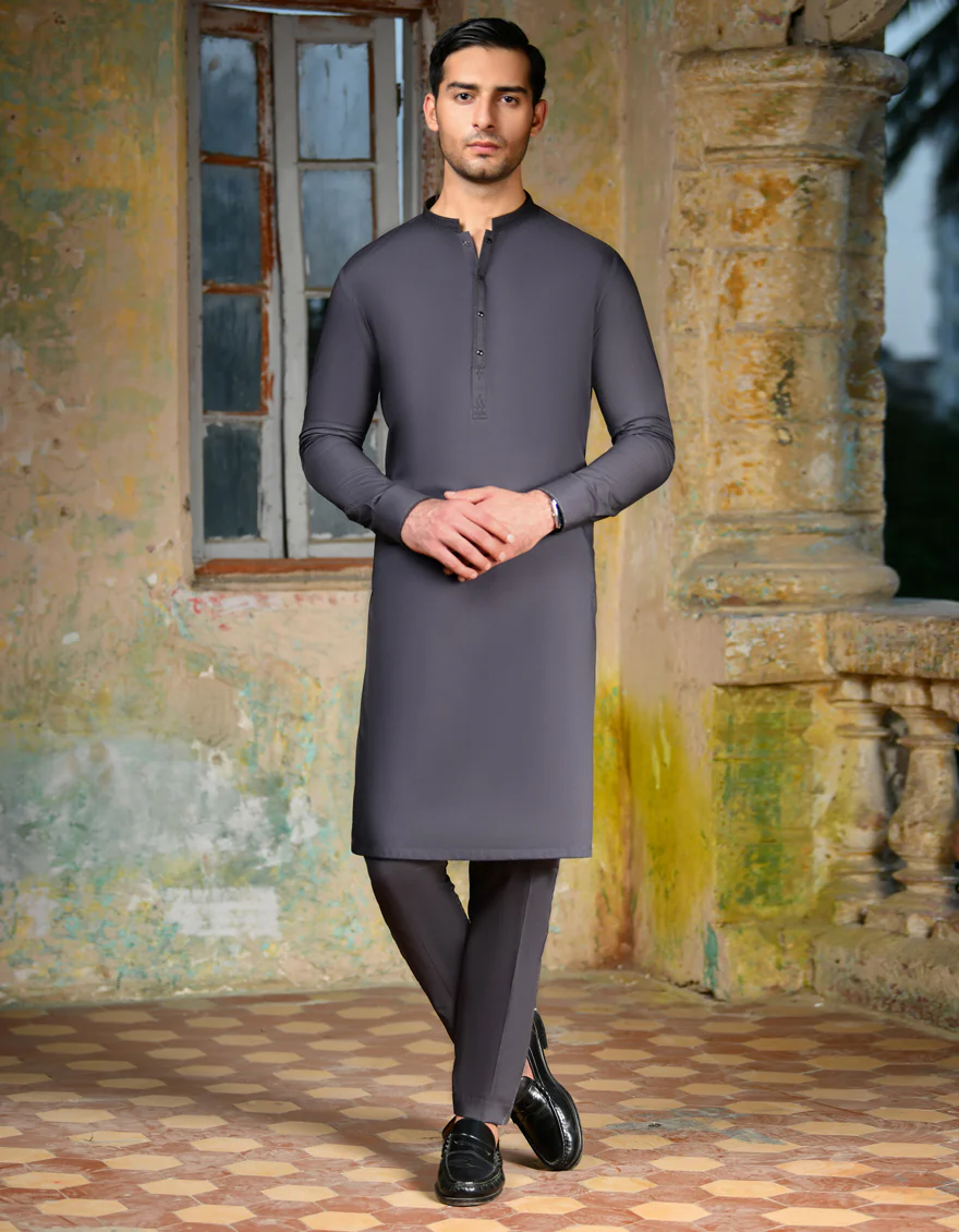 GREY COTTON KAMEEZ SHALWAR | JJKS-S-32942/S24/JJ8776-SF - Image 2