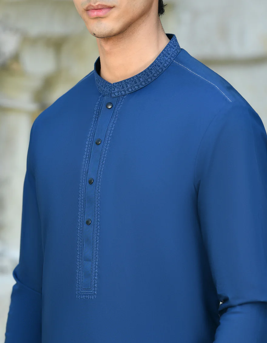 BLUE COTTON KAMEEZ SHALWAR | JJKS-S-32947/S24/JJ8776-SF - Image 2