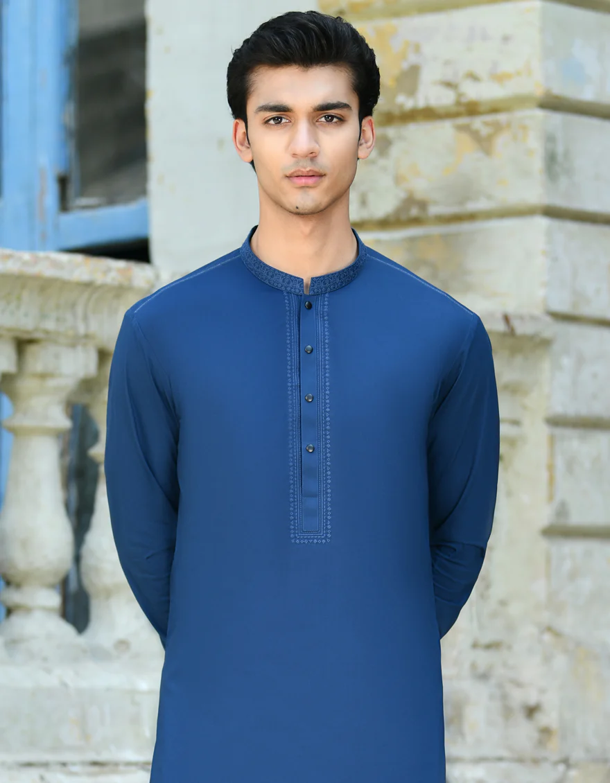 BLUE COTTON KAMEEZ SHALWAR | JJKS-S-32947/S24/JJ8776-SF - Image 3