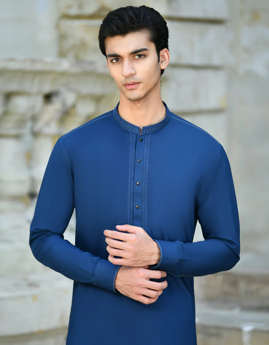 BLUE COTTON KAMEEZ SHALWAR | JJKS-S-32947/S24/JJ8776-SF - Image 4