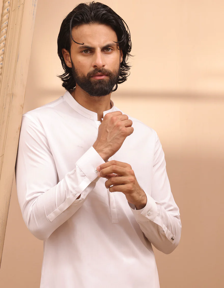 WHITE BLENDED KAMEEZ SHALWAR | JJKS-S-32955/S24/JJ8743-CL - Image 2