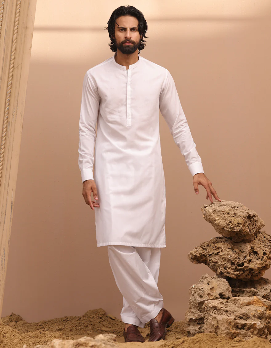 WHITE BLENDED KAMEEZ SHALWAR | JJKS-S-32955/S24/JJ8743-CL - Image 3