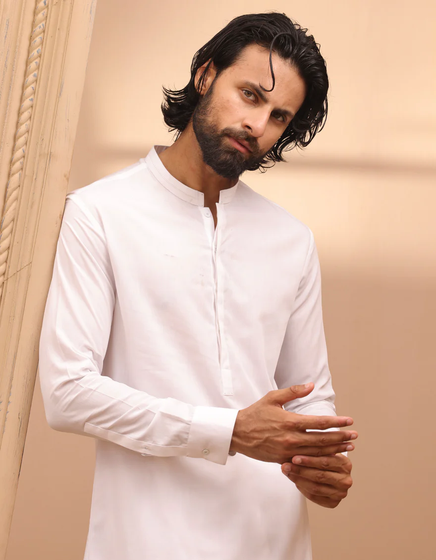 WHITE BLENDED KAMEEZ SHALWAR | JJKS-S-32955/S24/JJ8743-CL - Image 4