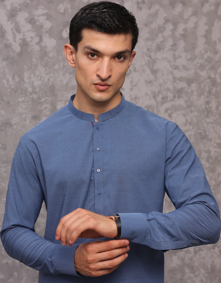 DULL BLUE COTTON KAMEEZ SHALWAR | JJKS-S-32960/S24/JJ9304-CL - Image 2