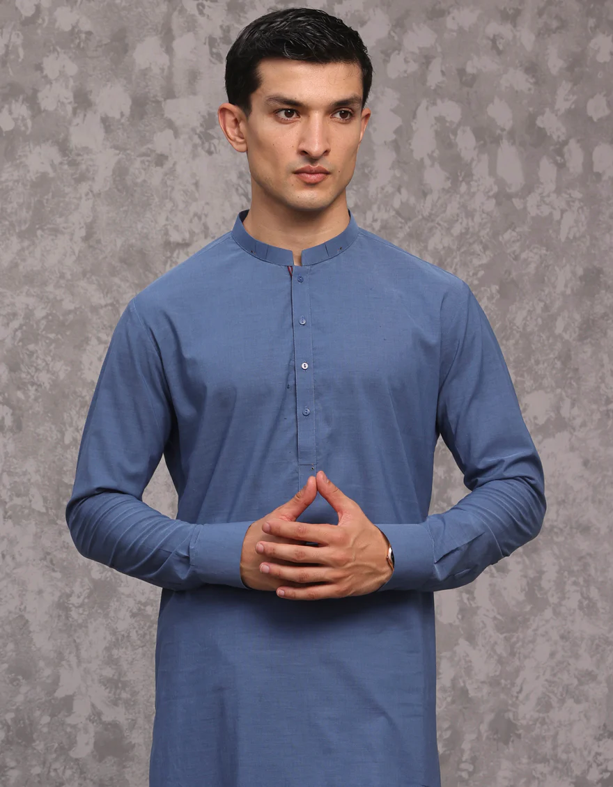 DULL BLUE COTTON KAMEEZ SHALWAR | JJKS-S-32960/S24/JJ9304-CL - Image 3