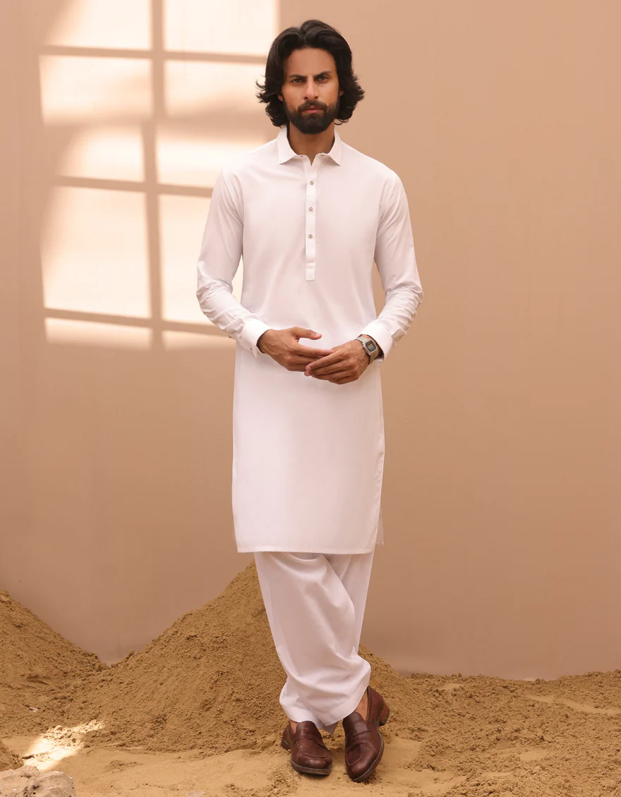 WHITE BLENDED KAMEEZ SHALWAR | JJKS-S-32964/S24/JJ8745-CL
