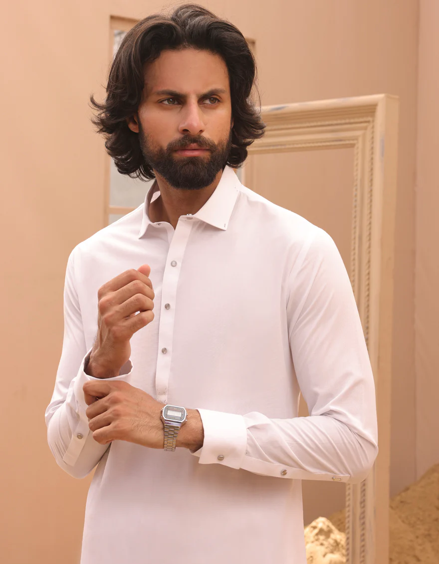 WHITE BLENDED KAMEEZ SHALWAR | JJKS-S-32964/S24/JJ8745-CL - Image 2
