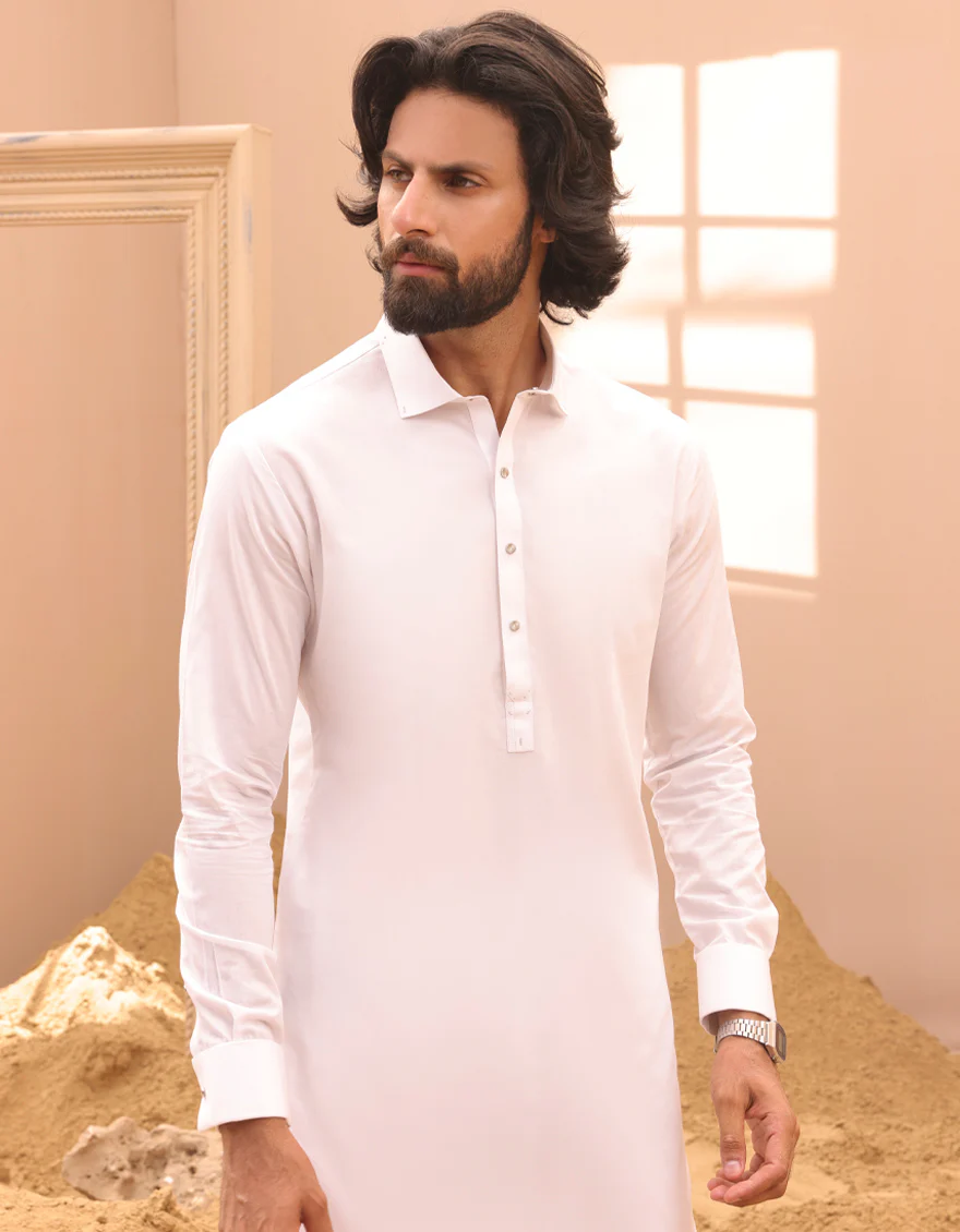 WHITE BLENDED KAMEEZ SHALWAR | JJKS-S-32964/S24/JJ8745-CL - Image 3