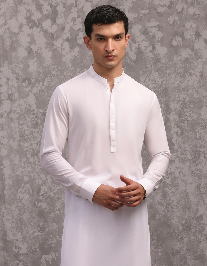 WHITE BLENDED KAMEEZ SHALWAR | JJKS-S-32975/S24/JJ8745-SF - Image 2