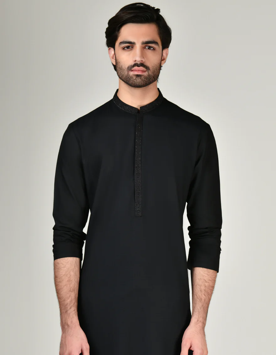 BLACK BLENDED KAMEEZ SHALWAR | JJKS-S-32977/S24/JJ9420-FL