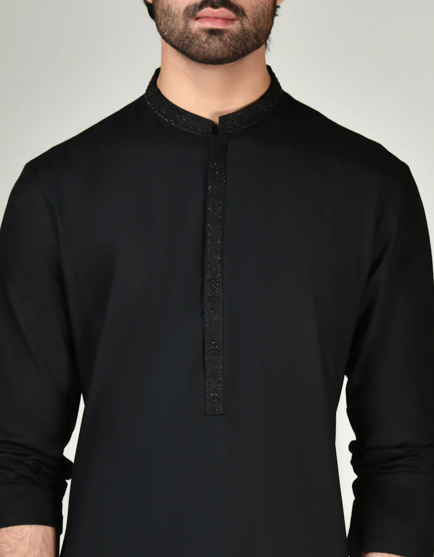 BLACK BLENDED KAMEEZ SHALWAR | JJKS-S-32977/S24/JJ9420-FL - Image 2