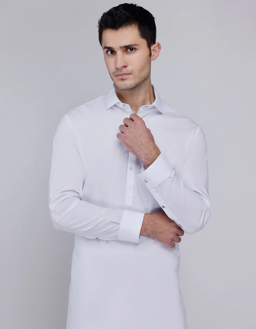 WHITE COTTON KAMEEZ SHALWAR | JJKS-S-33184/S25/JJ6 - Image 2