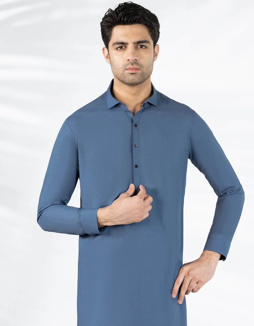 DENIM BLUE BLENDED KAMEEZ SHALWAR | JJKS-S-33403/S25/JJ9863-PN - Image 2