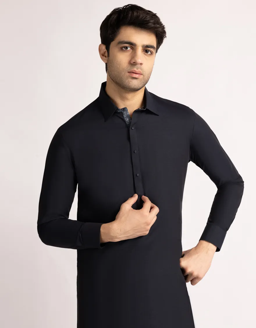 NAVY BLUE COTTON KAMEEZ SHALWAR | JJKS-S-33565/S25/JJ10022-PN - Image 2