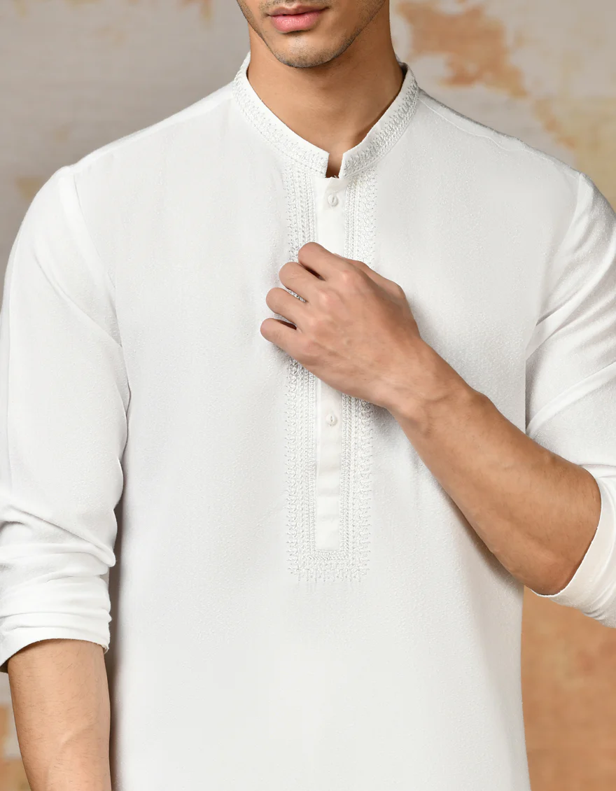 WHITE BLENDED KAMEEZ SHALWAR | JJKS-S-34584/S24/JJ8 - Image 2