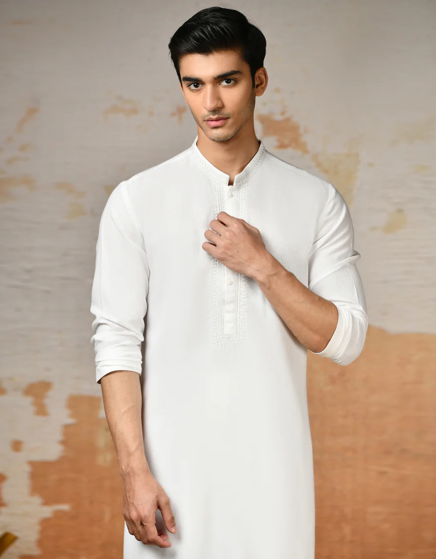 WHITE BLENDED KAMEEZ SHALWAR | JJKS-S-34584/S24/JJ8 - Image 3
