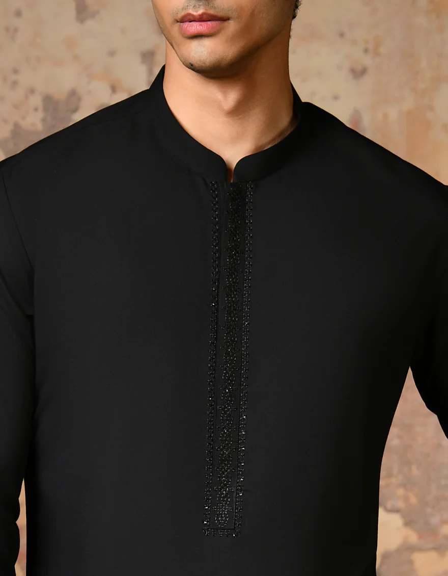 BLACK BLENDED KAMEEZ SHALWAR | JJKS-S-34638/S24/JJ8 - Image 2