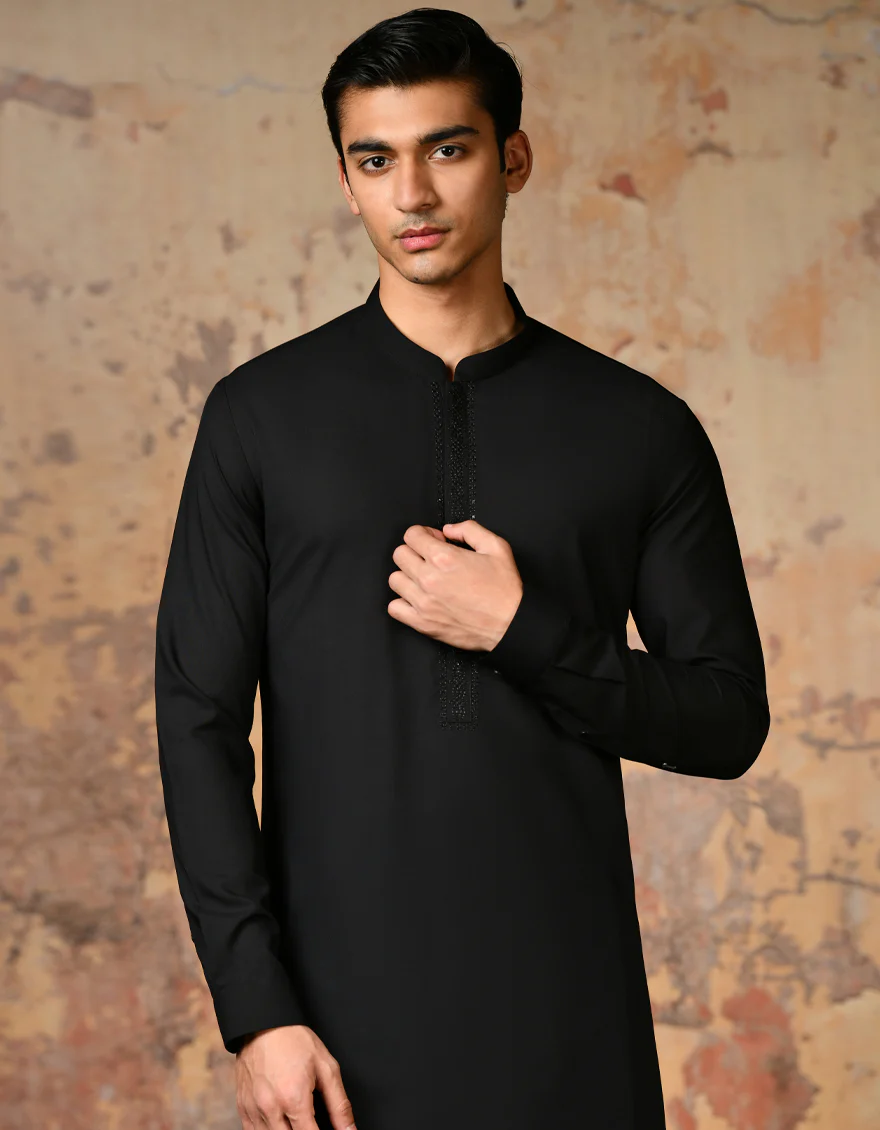 BLACK BLENDED KAMEEZ SHALWAR | JJKS-S-34638/S24/JJ8 - Image 3