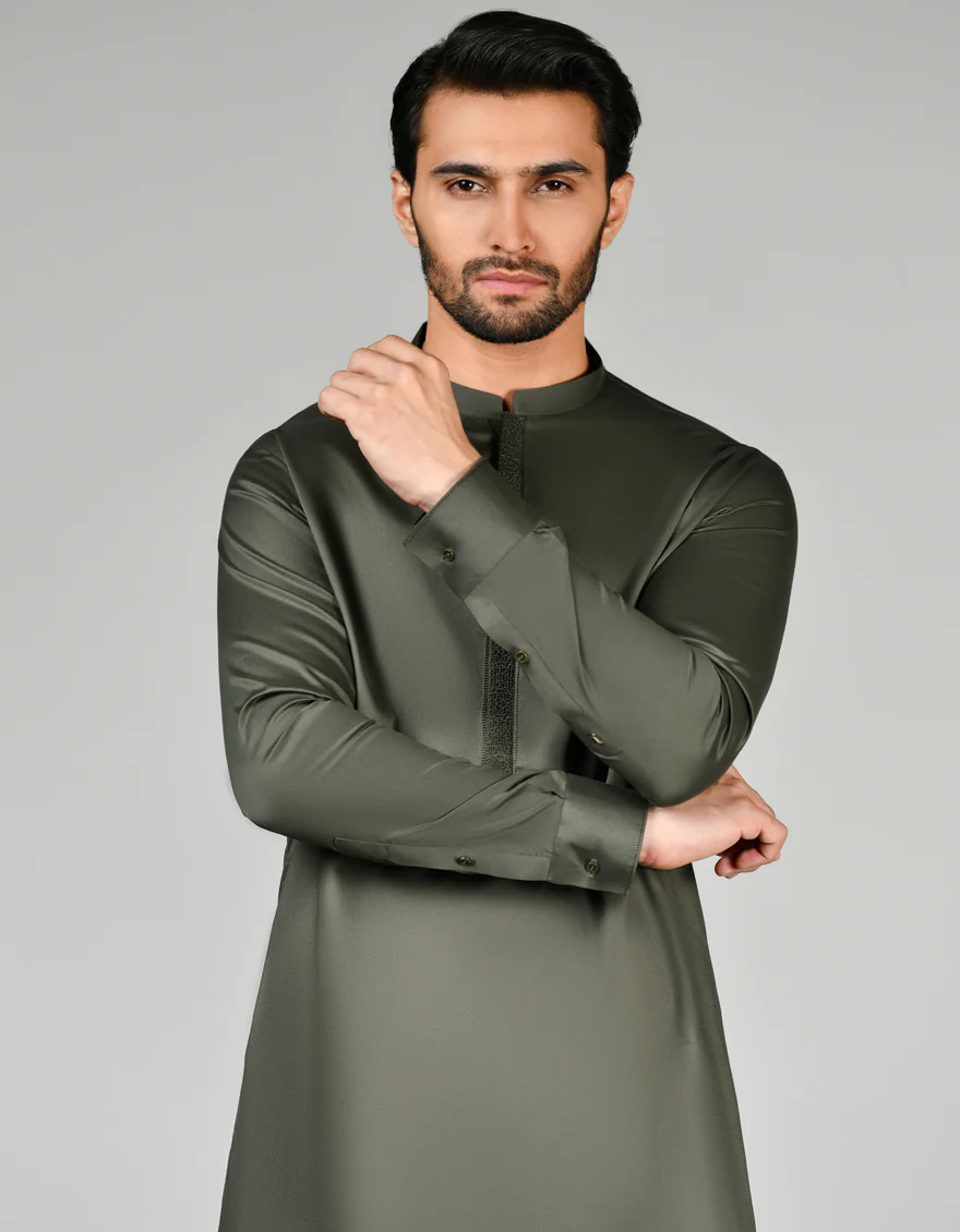 OLIVE GREEN COTTON KAMEEZ SHALWAR | JJKS-S-37815/S24/JJ8938-SF - Image 3