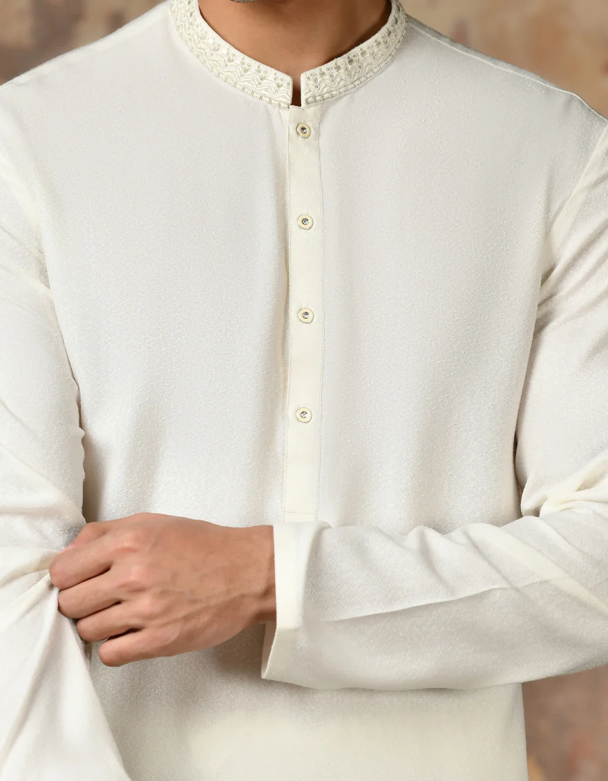 WHITE BLENDED KAMEEZ SHALWAR | JJKS-S-37842/S24/JJ9 - Image 2