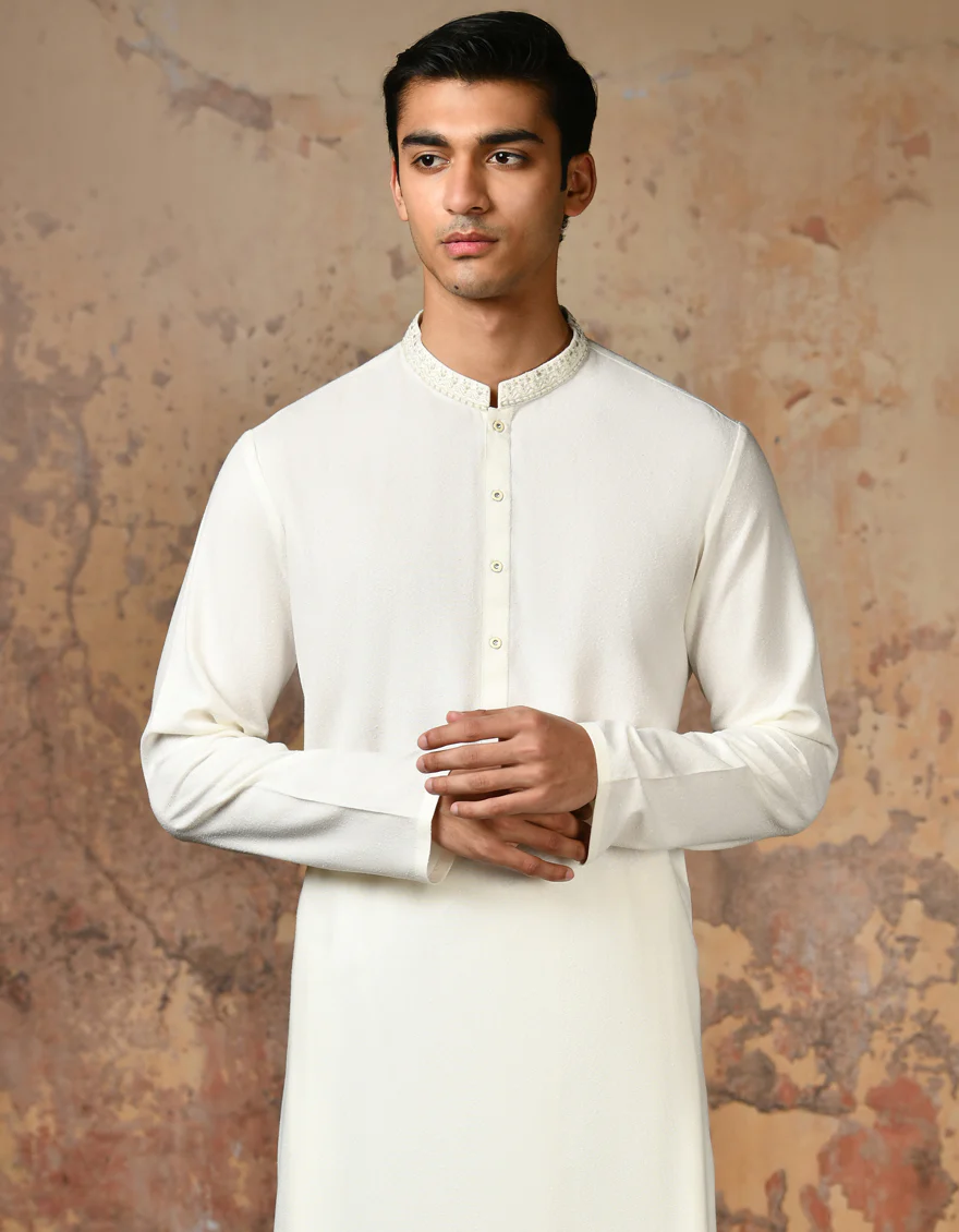 WHITE BLENDED KAMEEZ SHALWAR | JJKS-S-37842/S24/JJ9 - Image 3