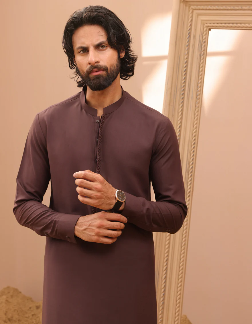 BROWN BLENDED KAMEEZ SHALWAR | JJKS-S-37885/S24/JJ9229-FL - Image 2