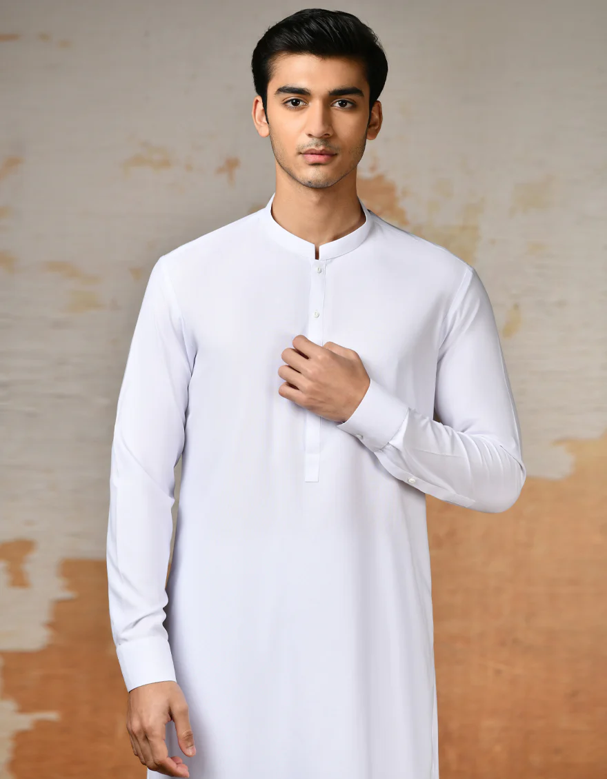 WHITE BLENDED KAMEEZ SHALWAR | JJKS-S-47188/S24/JJ9016-PN - Image 2