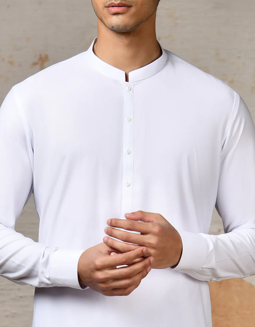 WHITE BLENDED KAMEEZ SHALWAR | JJKS-S-47188/S24/JJ9016-PN - Image 3